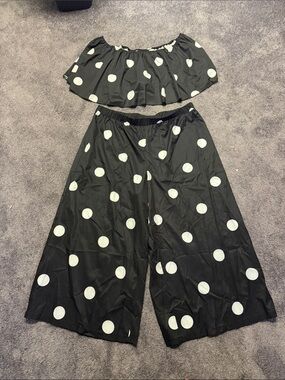 Women’s Black Polka Dot Wide-Leg Pants and crop top - SHEIN
